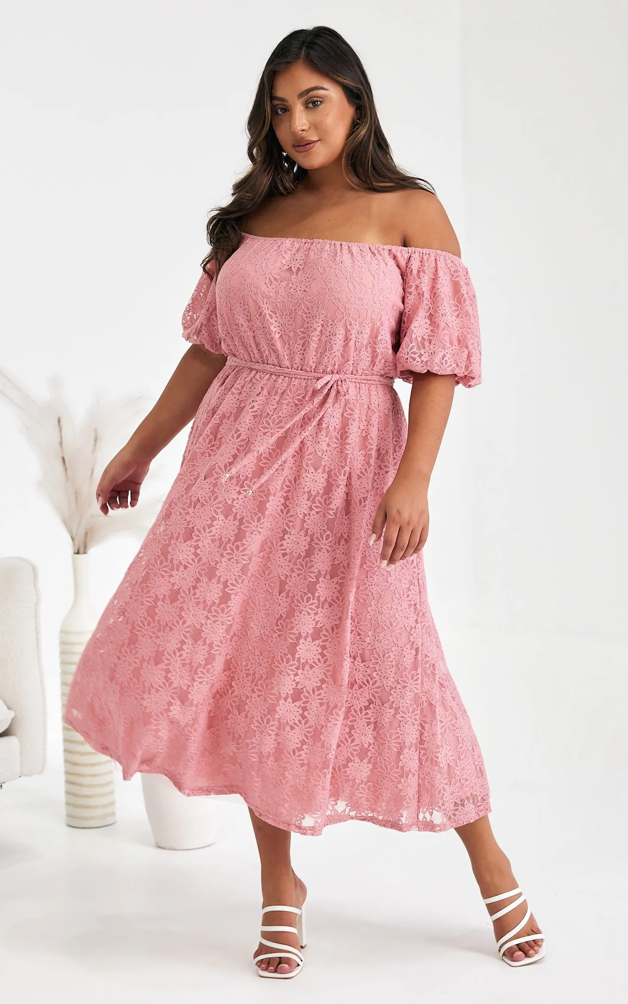 Nara Midi Dress - Rose Pink Lace