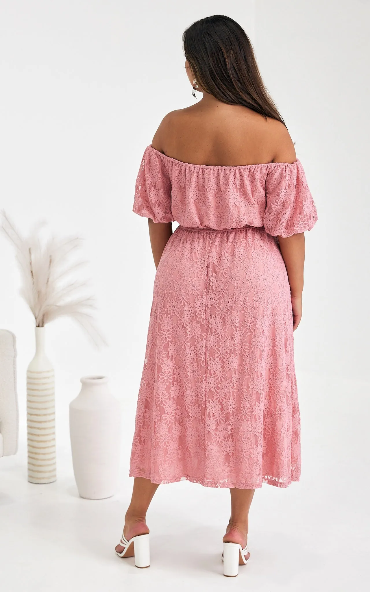 Nara Midi Dress - Rose Pink Lace