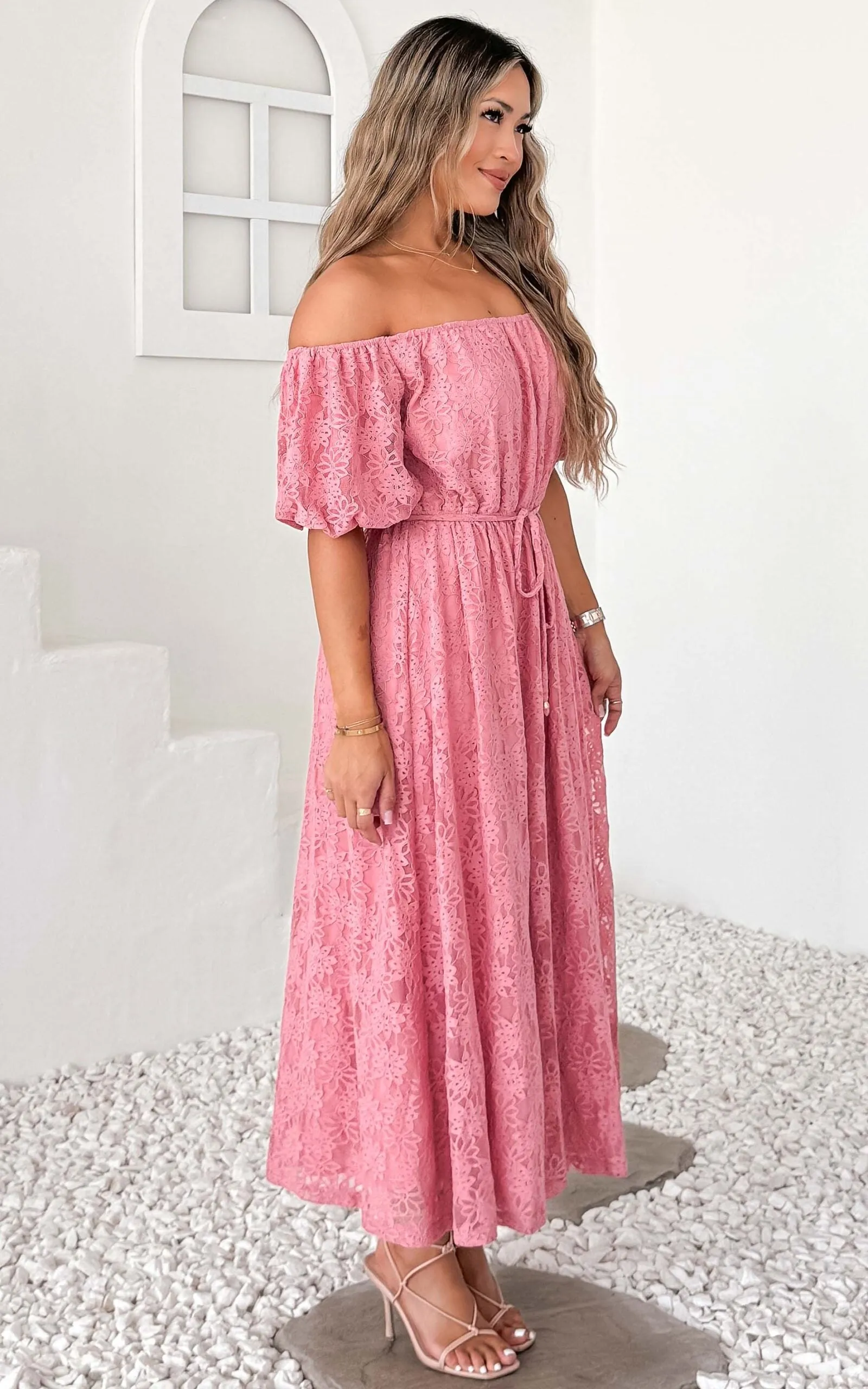 Nara Midi Dress - Rose Pink Lace