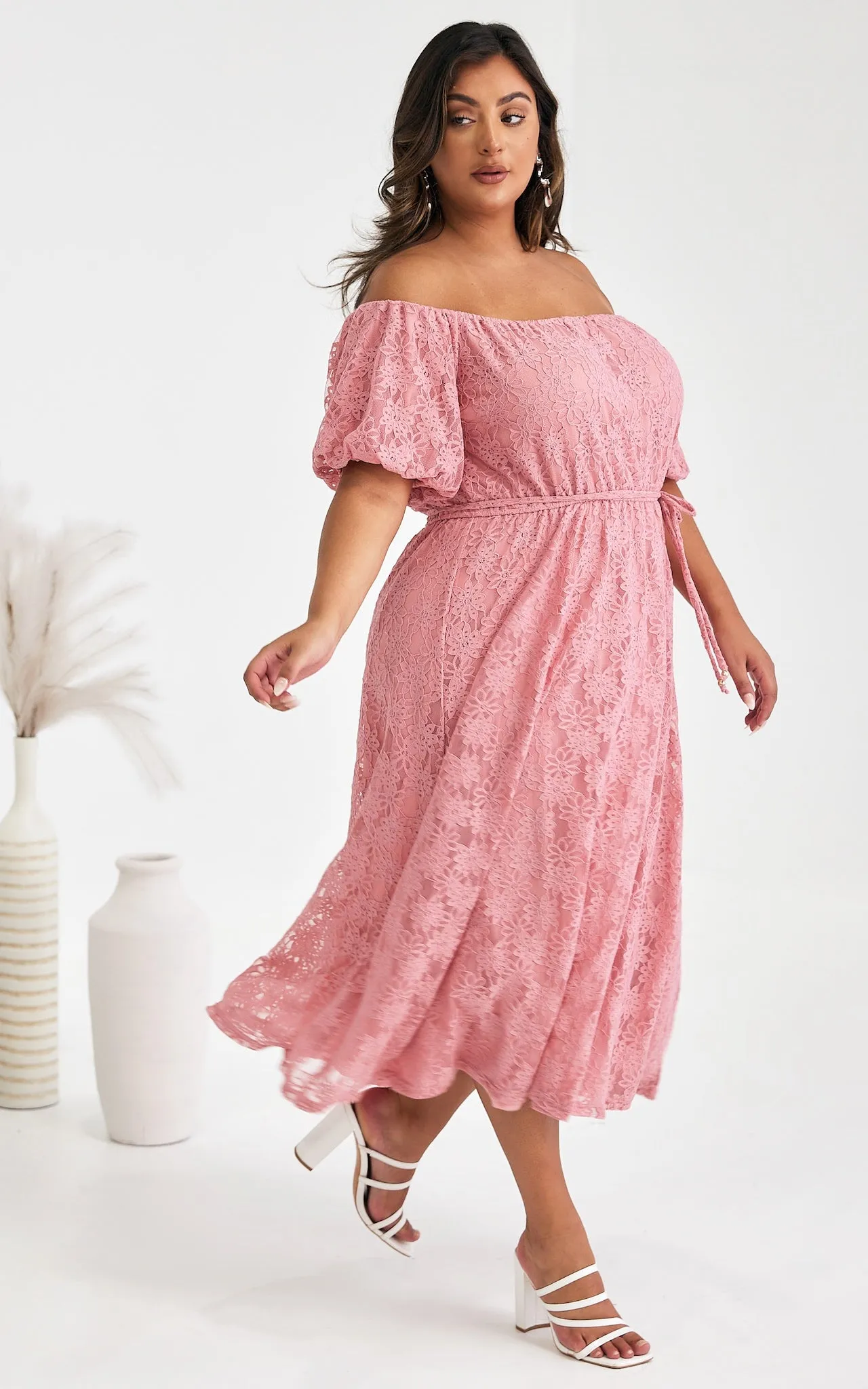 Nara Midi Dress - Rose Pink Lace