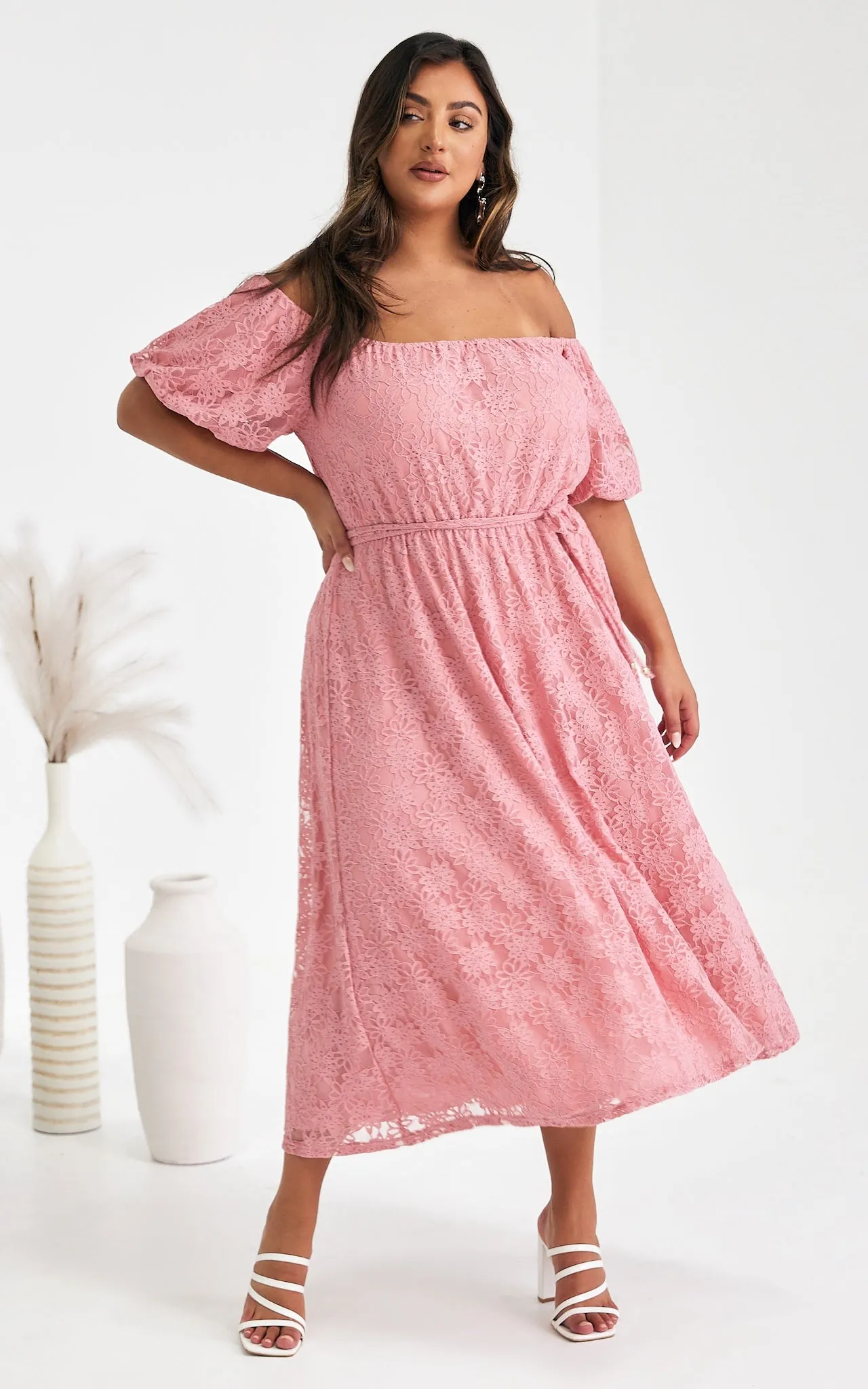 Nara Midi Dress - Rose Pink Lace