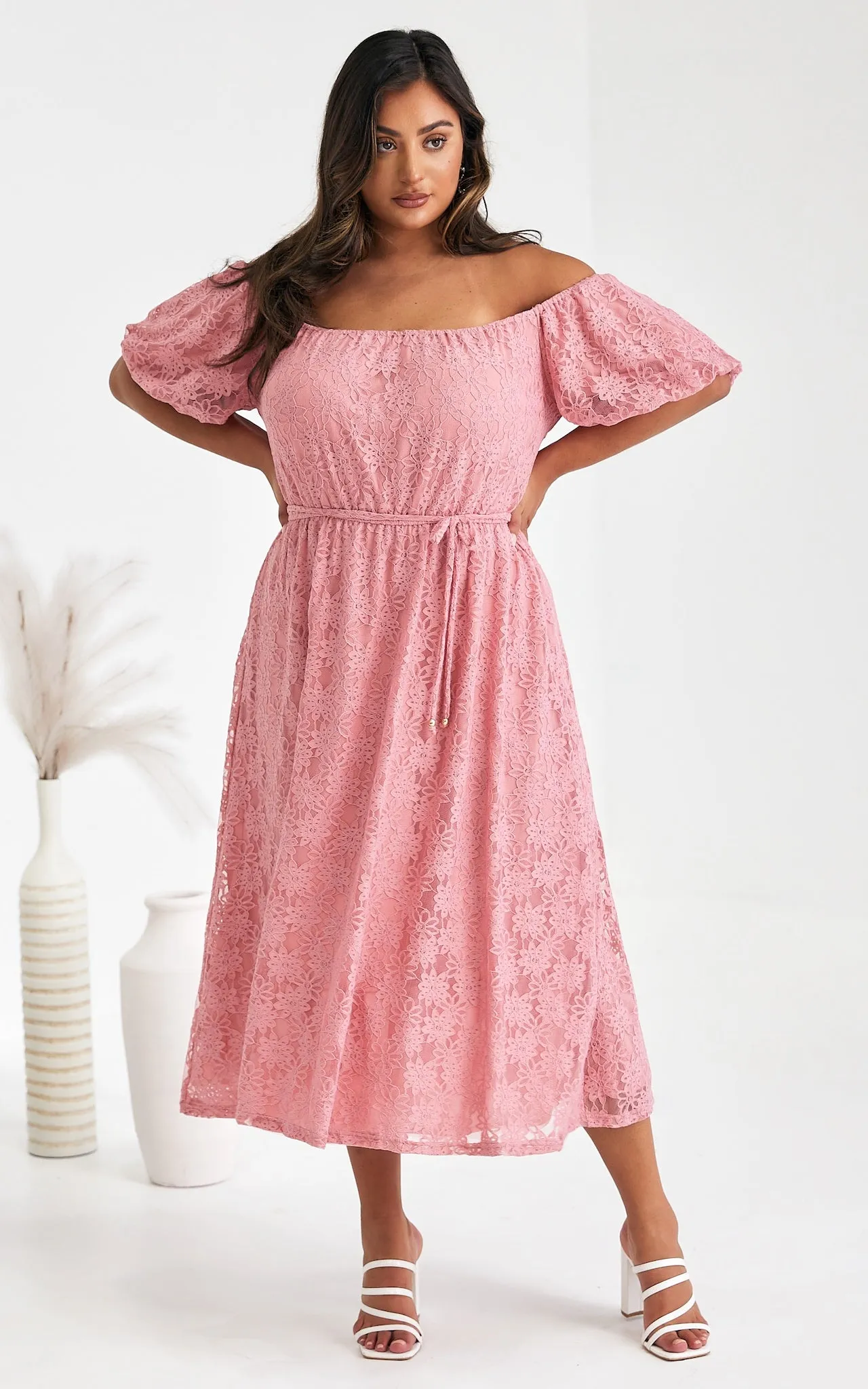 Nara Midi Dress - Rose Pink Lace