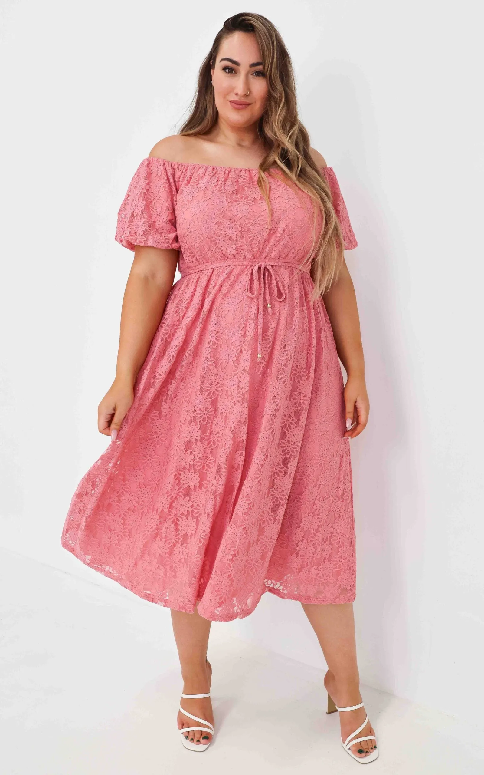 Nara Midi Dress - Rose Pink Lace