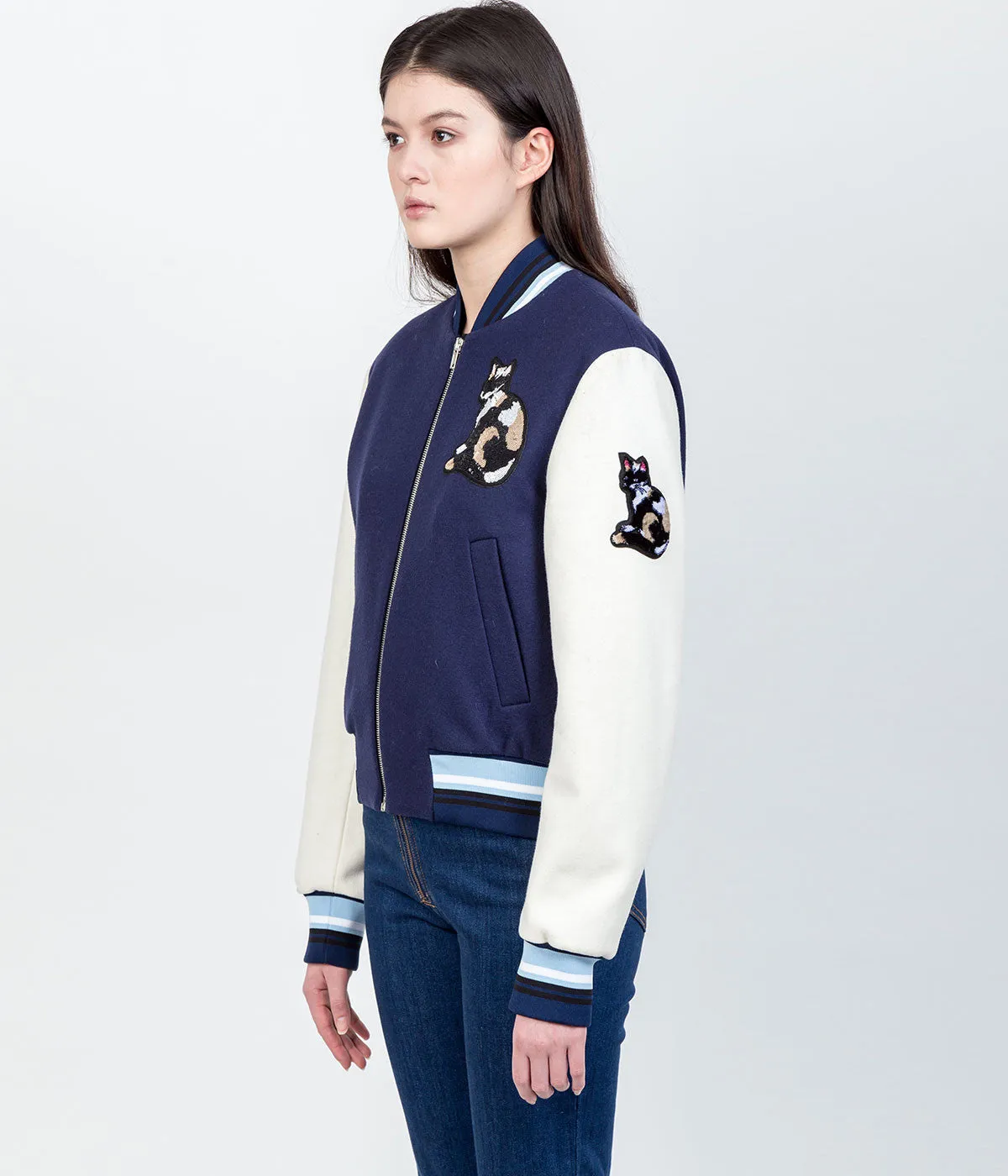 Navy Cat Appliqué Bomber Jacket (Sold out)