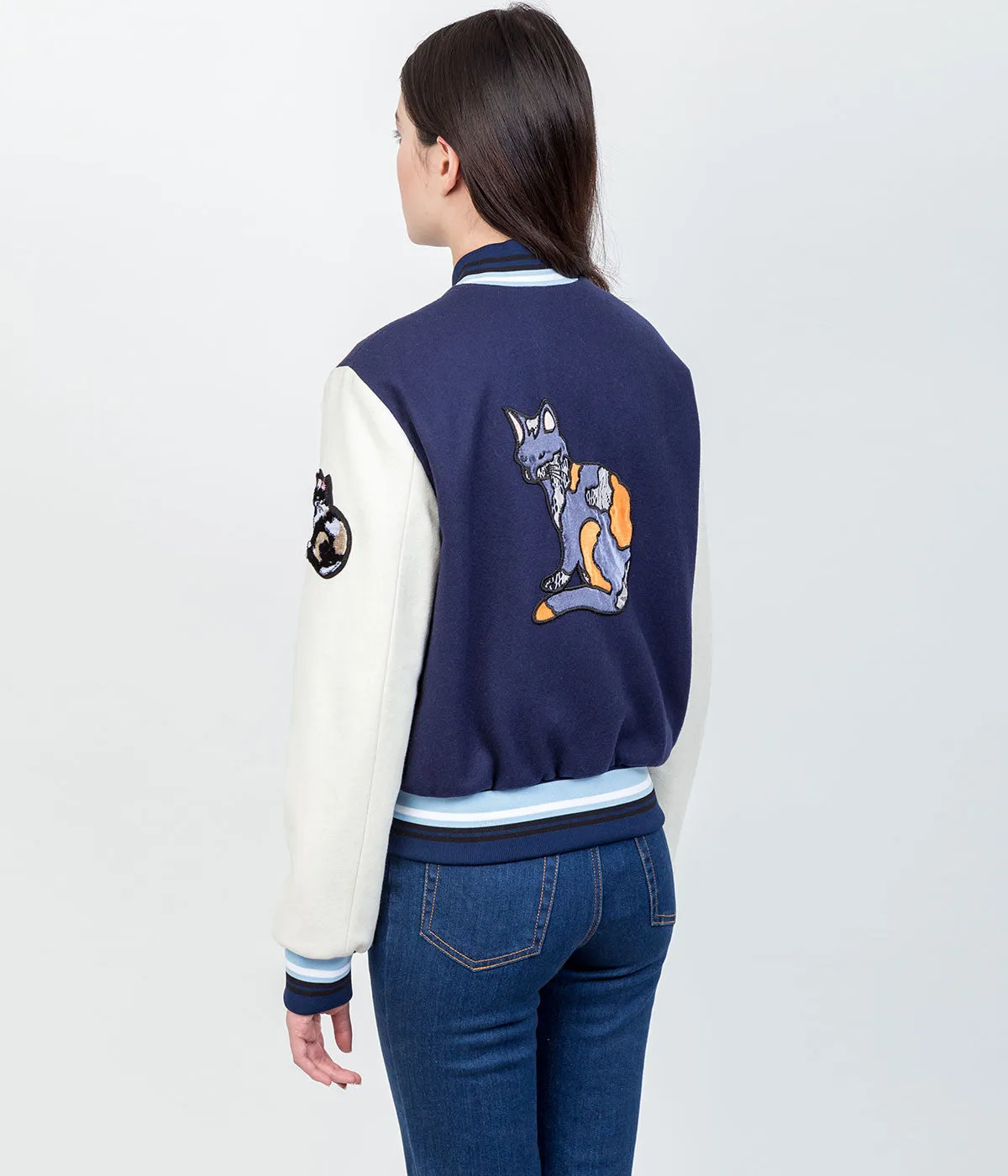 Navy Cat Appliqué Bomber Jacket (Sold out)