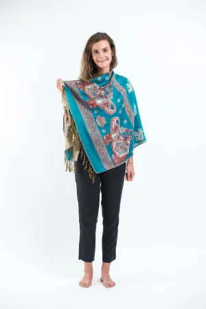 Nepal Elephant Pashmina Shawl Scarf in Blue