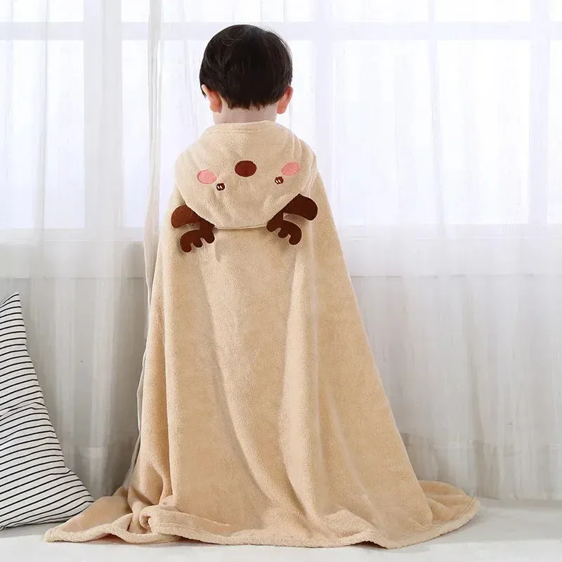 New Hot-selling Children's Bath Towel Poncho Quick-drying Coral Velvet Bathrobe Hooded Baby Hooded Bath Towel