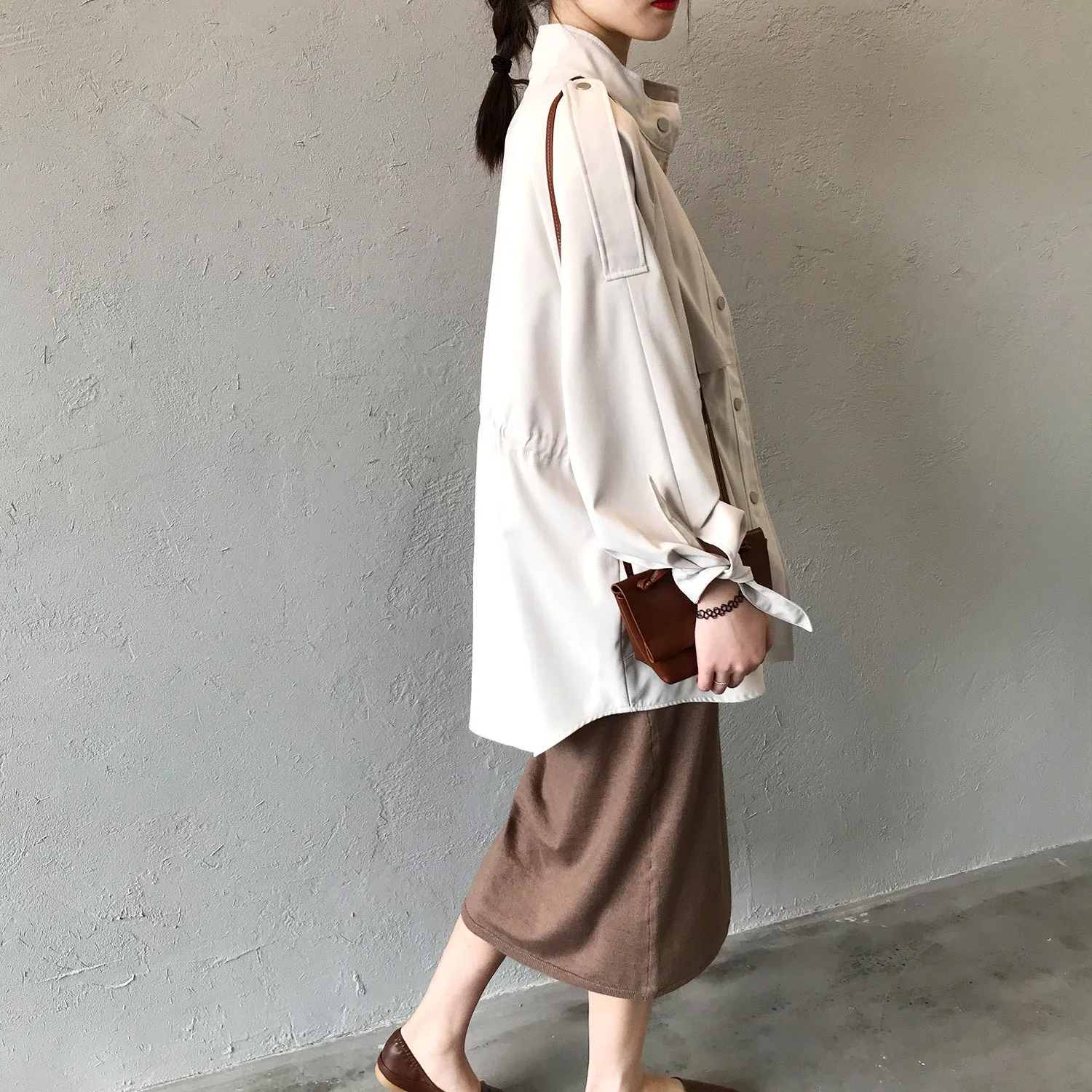 New Korean loose fit short trench coat raglan sleeves for women casual outfit