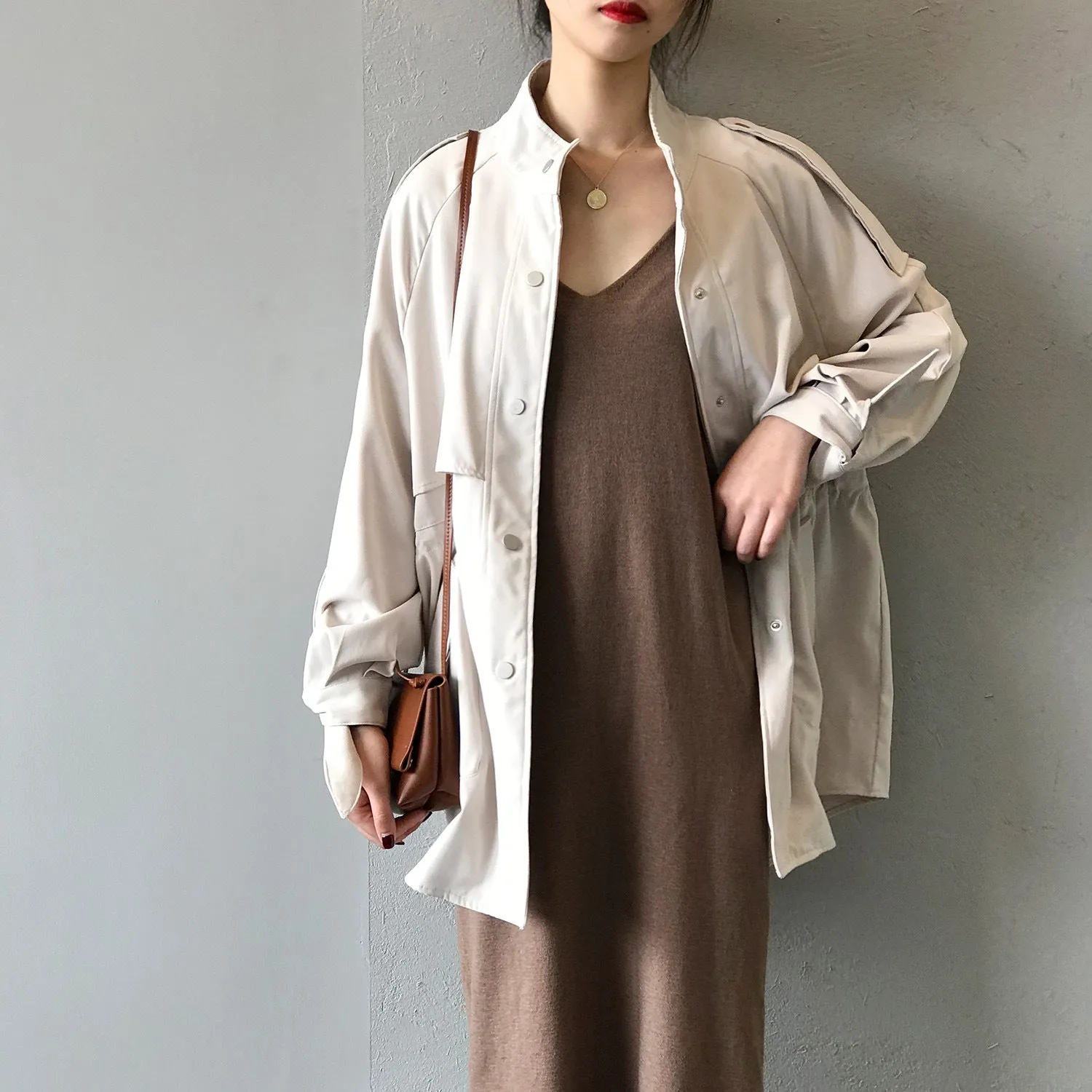 New Korean loose fit short trench coat raglan sleeves for women casual outfit