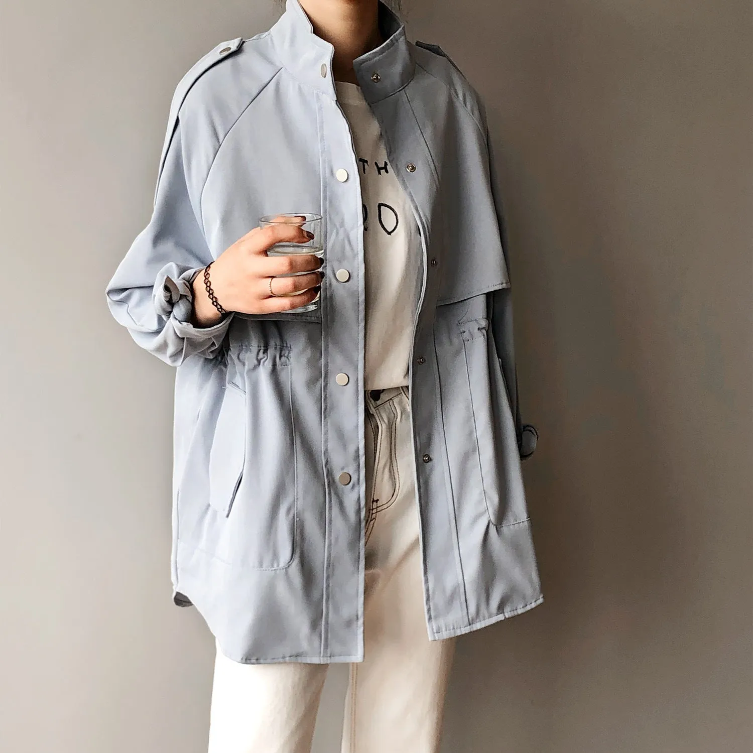 New Korean loose fit short trench coat raglan sleeves for women casual outfit