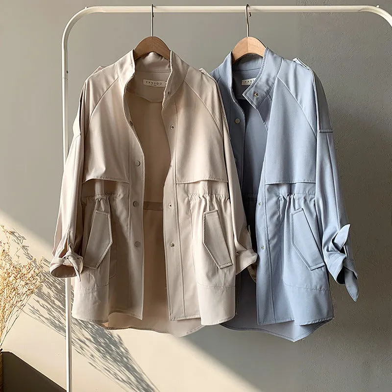 New Korean loose fit short trench coat raglan sleeves for women casual outfit