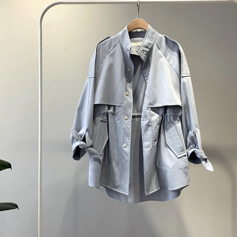 New Korean loose fit short trench coat raglan sleeves for women casual outfit