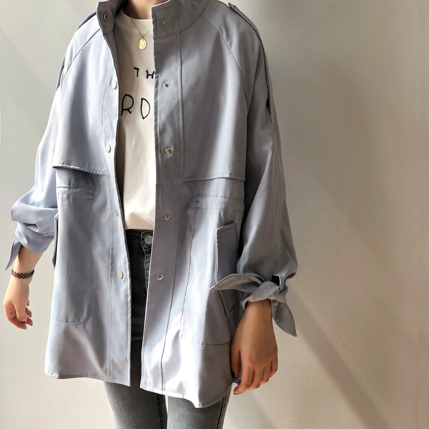 New Korean loose fit short trench coat raglan sleeves for women casual outfit