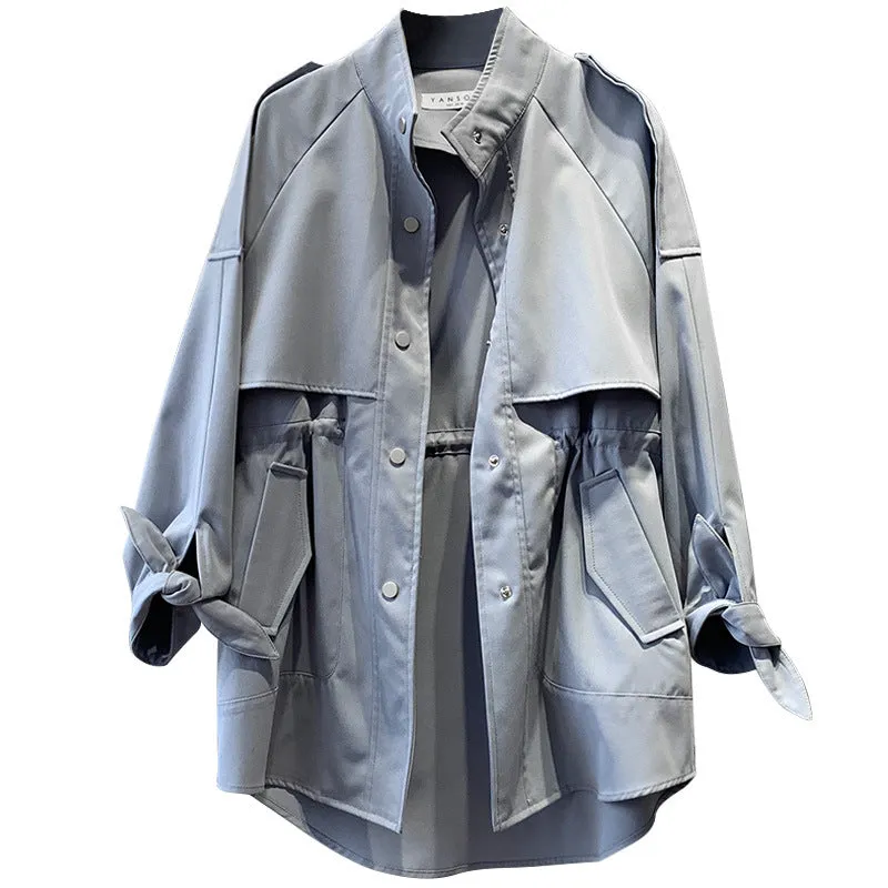 New Korean loose fit short trench coat raglan sleeves for women casual outfit