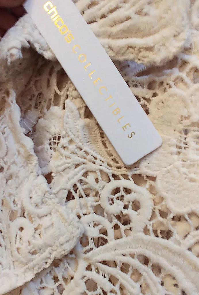 *NEW WITH TAG - EXQUISITE CHICO'S $199 COLLECTIBLES LIMITED EDITION LACE COAT IN PEARLIZED IVORY - ABSOLUTELY STUNNING! - WOULD MAKE A WONDERFUL CHRISTMAS OR BIRTHDAY GIFT