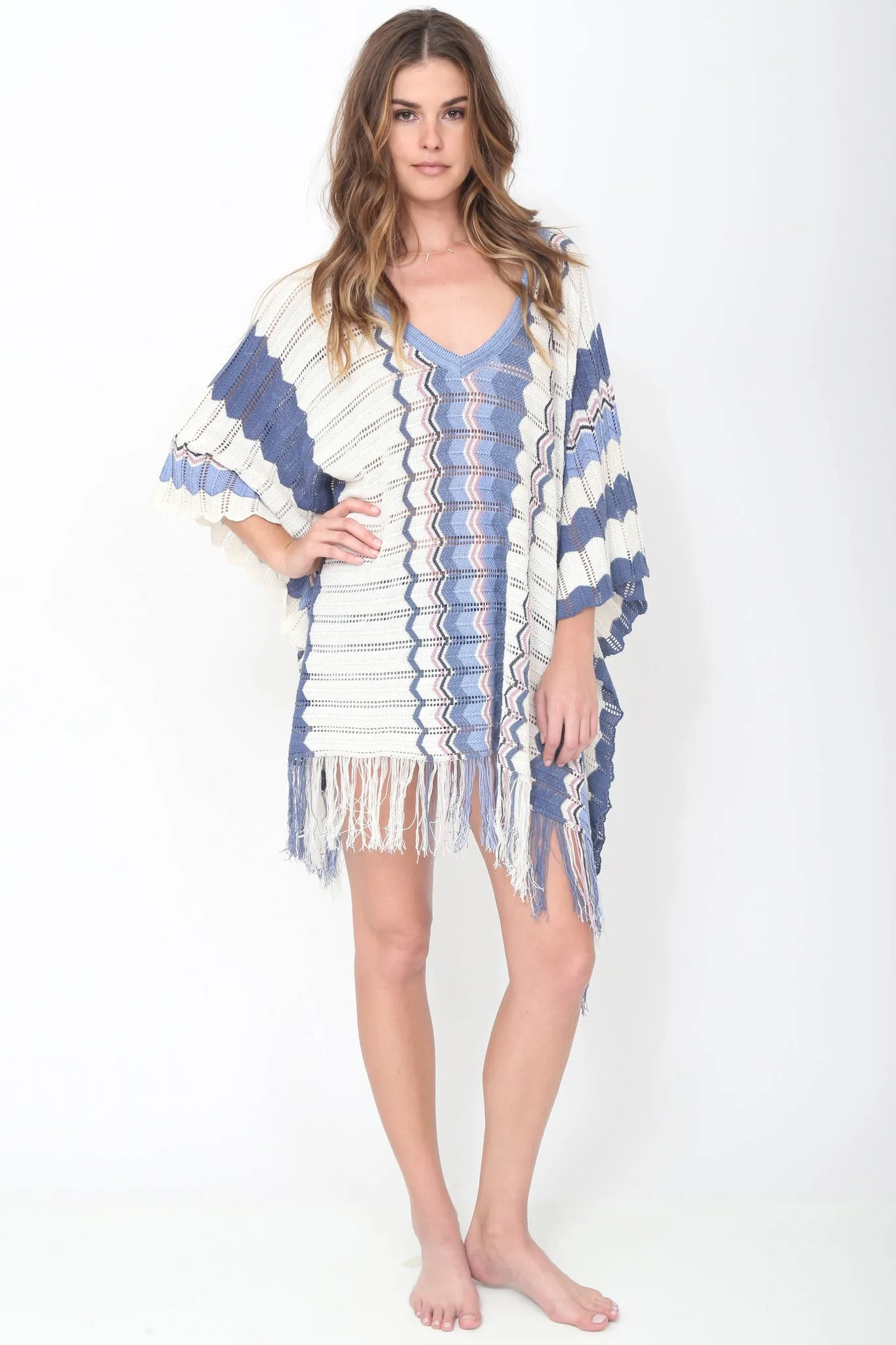 Nora Fringe Poncho in Isle of Capri