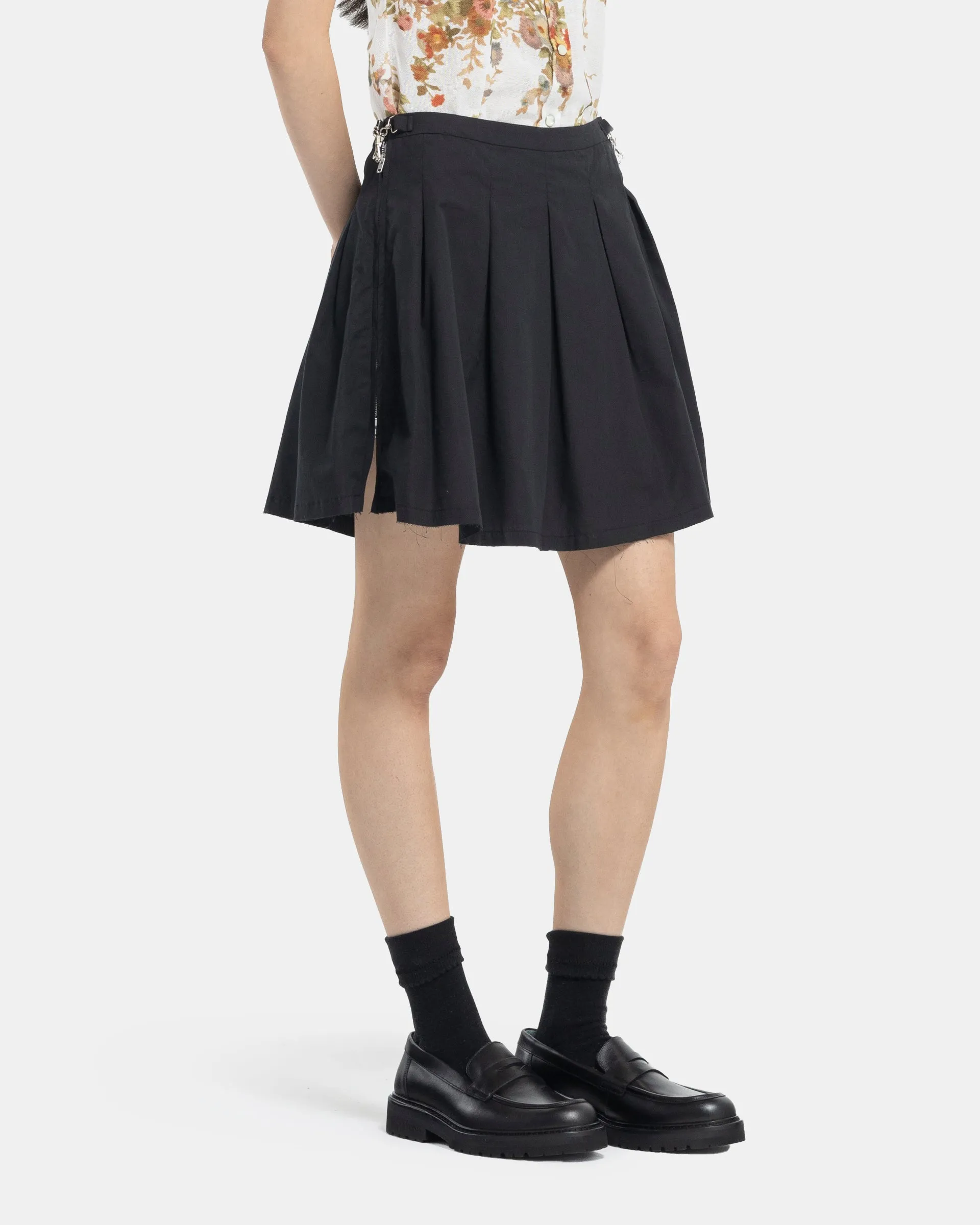 Object Skirt in Black Peached Cupro Poplin