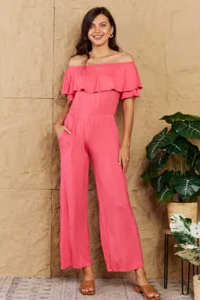 Off-Shoulder Vacation Jumpsuit with Pockets