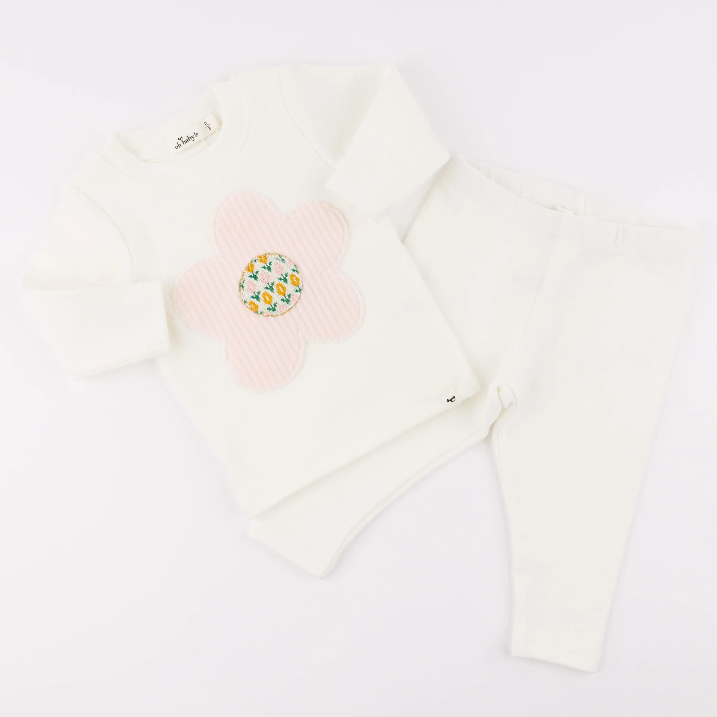 oh baby! Two Piece Set - Quilted Flower Applique - Cream