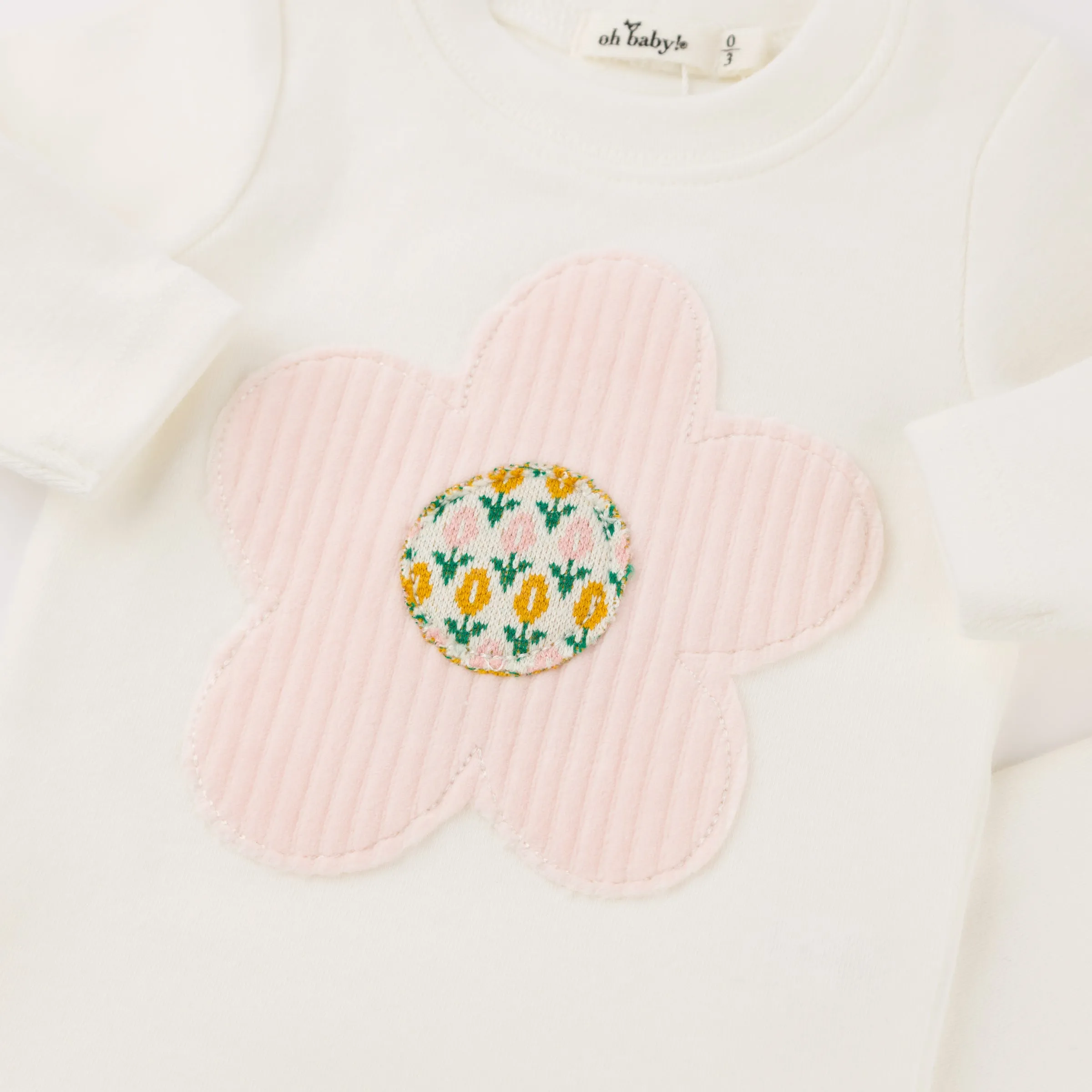 oh baby! Two Piece Set - Quilted Flower Applique - Cream