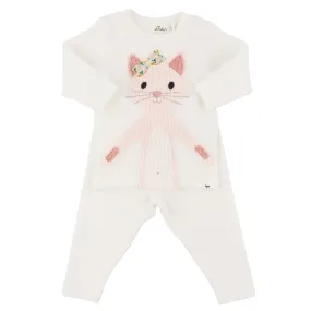 oh baby! Two Piece Set - Quilted Kitty Applique - Cream