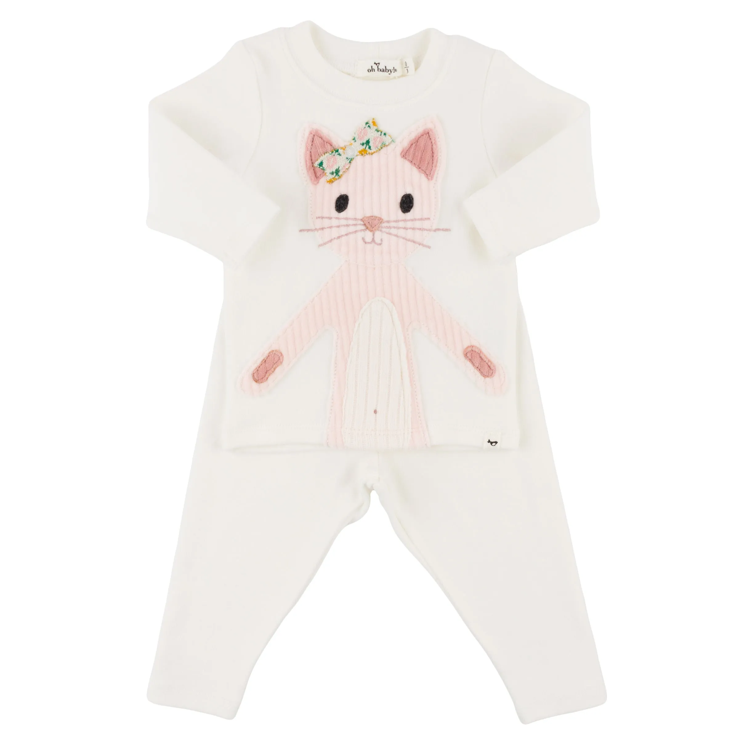 oh baby! Two Piece Set - Quilted Kitty Applique - Cream