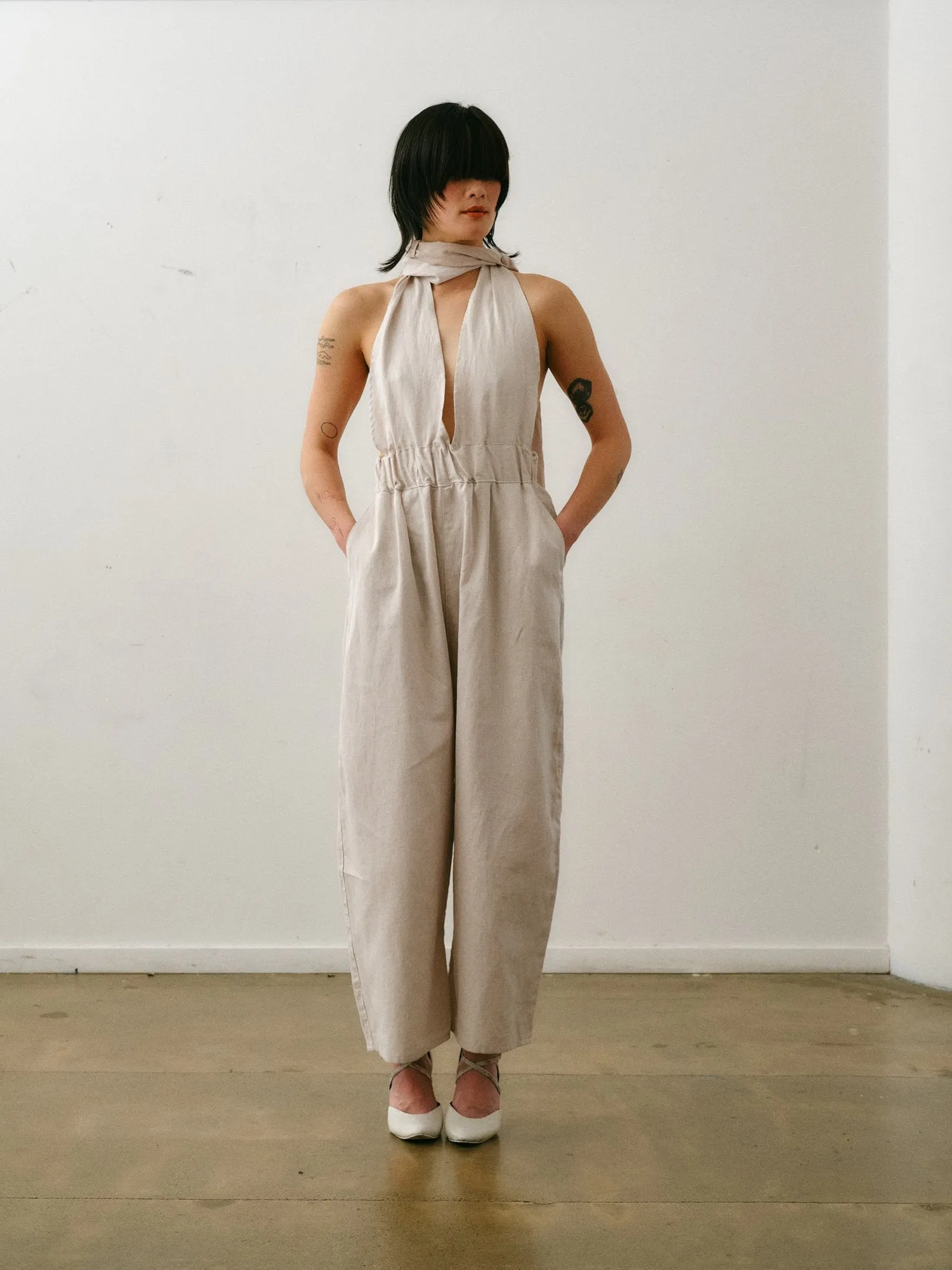 Otsu Kaguya Overalls - Cotton/Linen - Ivory