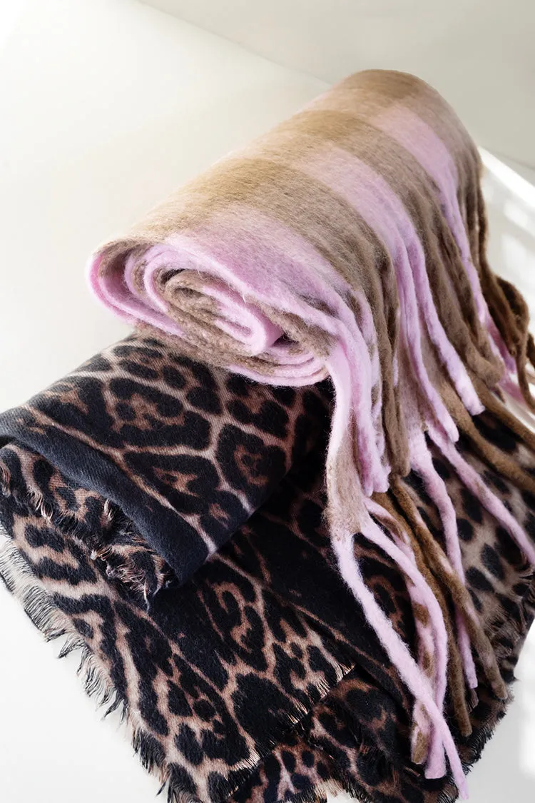 Oversized Pink and Brown Buffalo Check Scarf