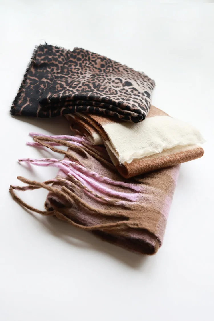 Oversized Pink and Brown Buffalo Check Scarf