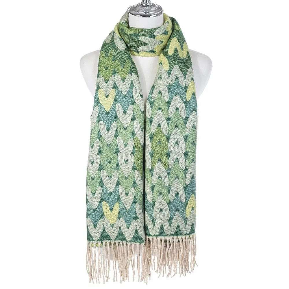 Park Lane Green Woven Heart Scarf