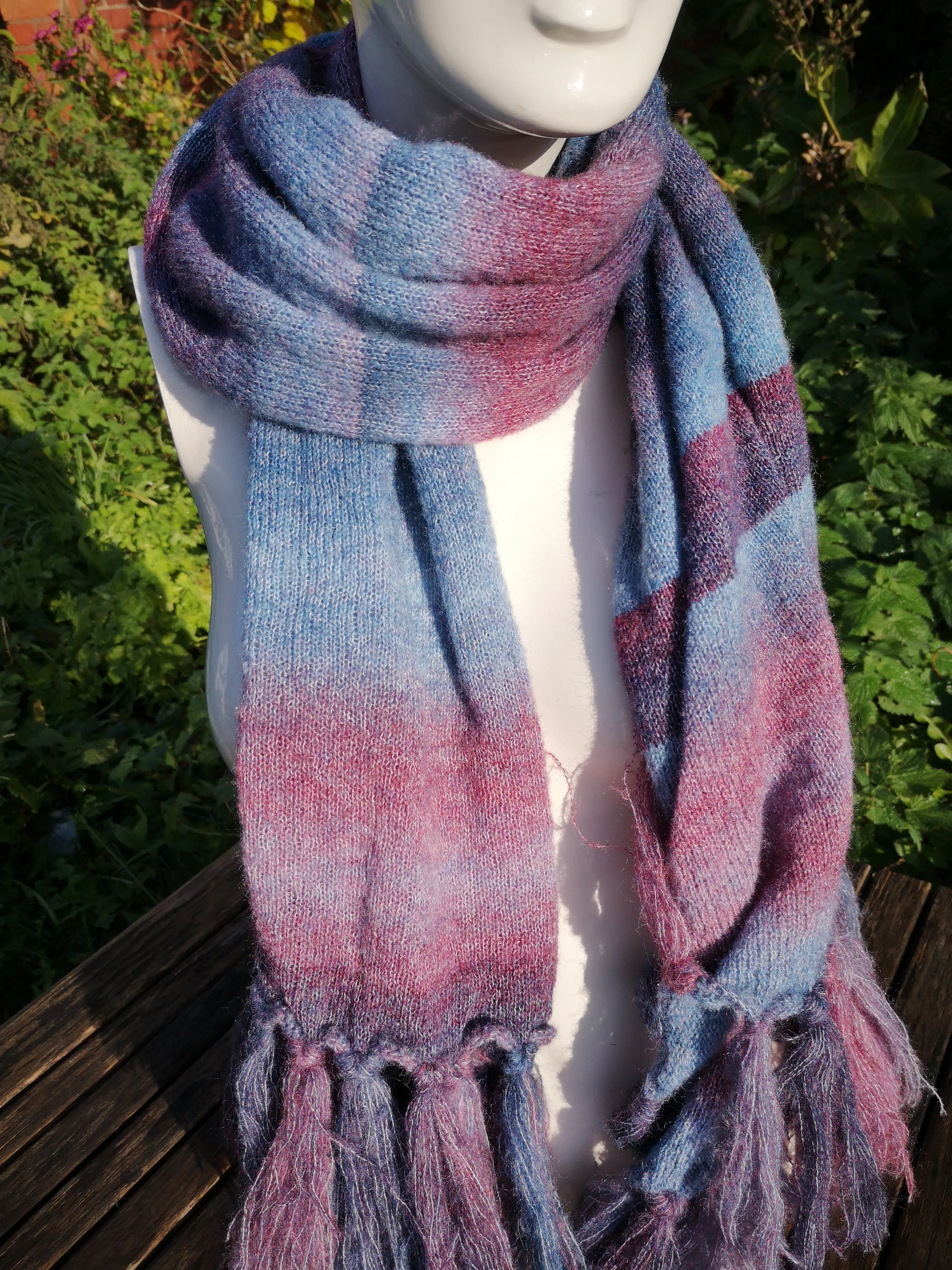 Pashmina, shawl/ soft scarf in a soft mohair mix  blue/purple shaded yarn