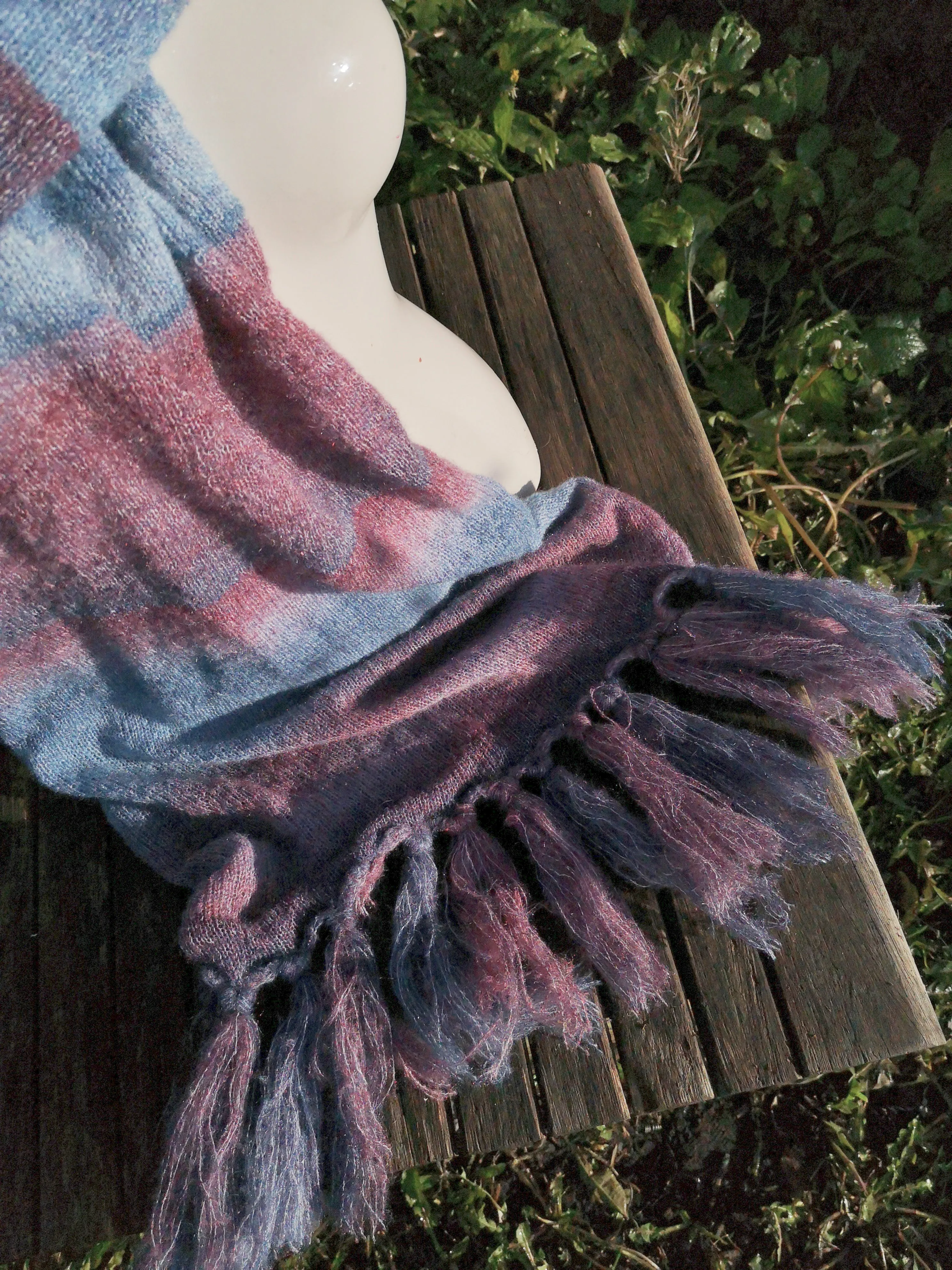 Pashmina, shawl/ soft scarf in a soft mohair mix  blue/purple shaded yarn