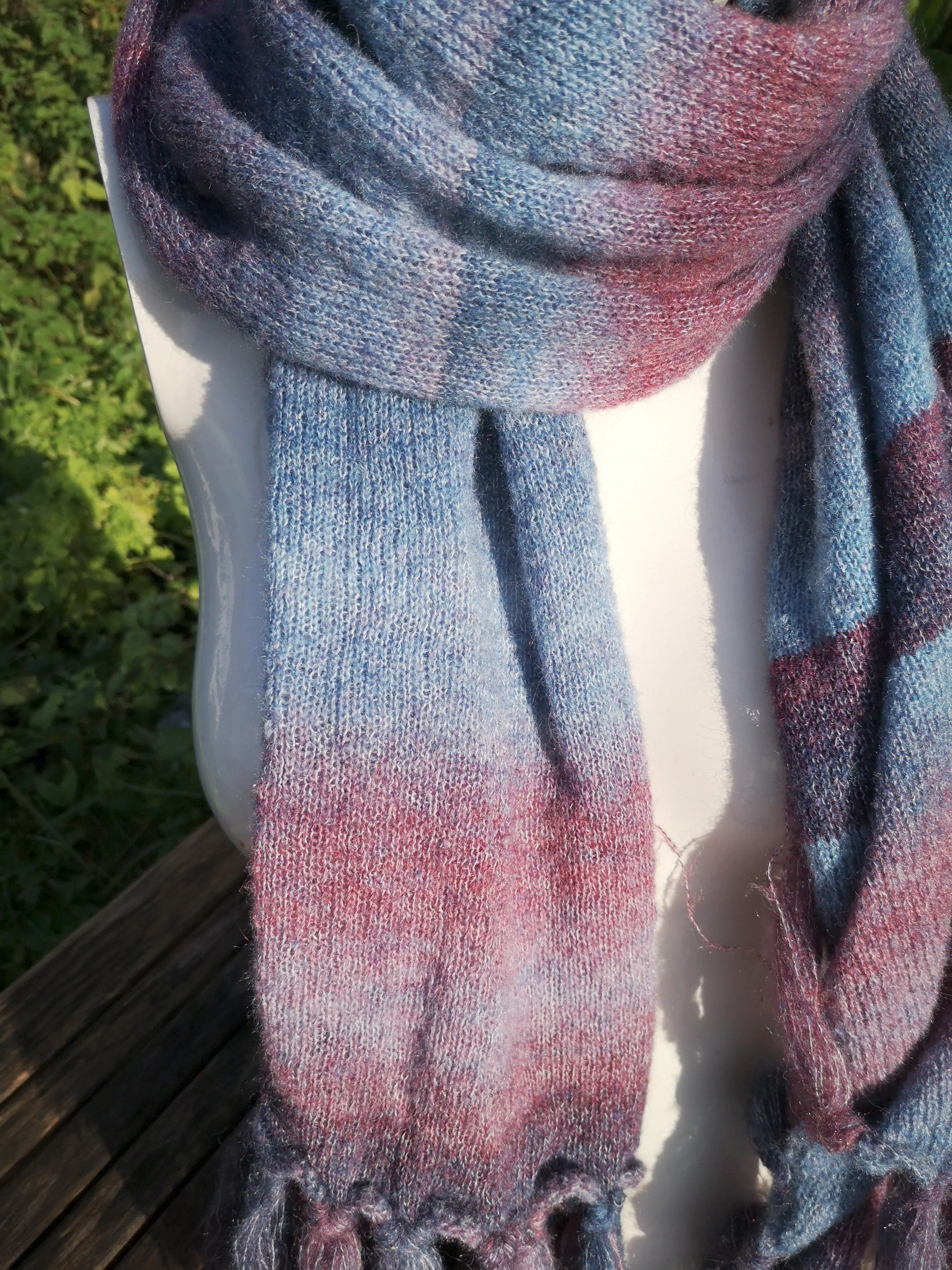 Pashmina, shawl/ soft scarf in a soft mohair mix  blue/purple shaded yarn