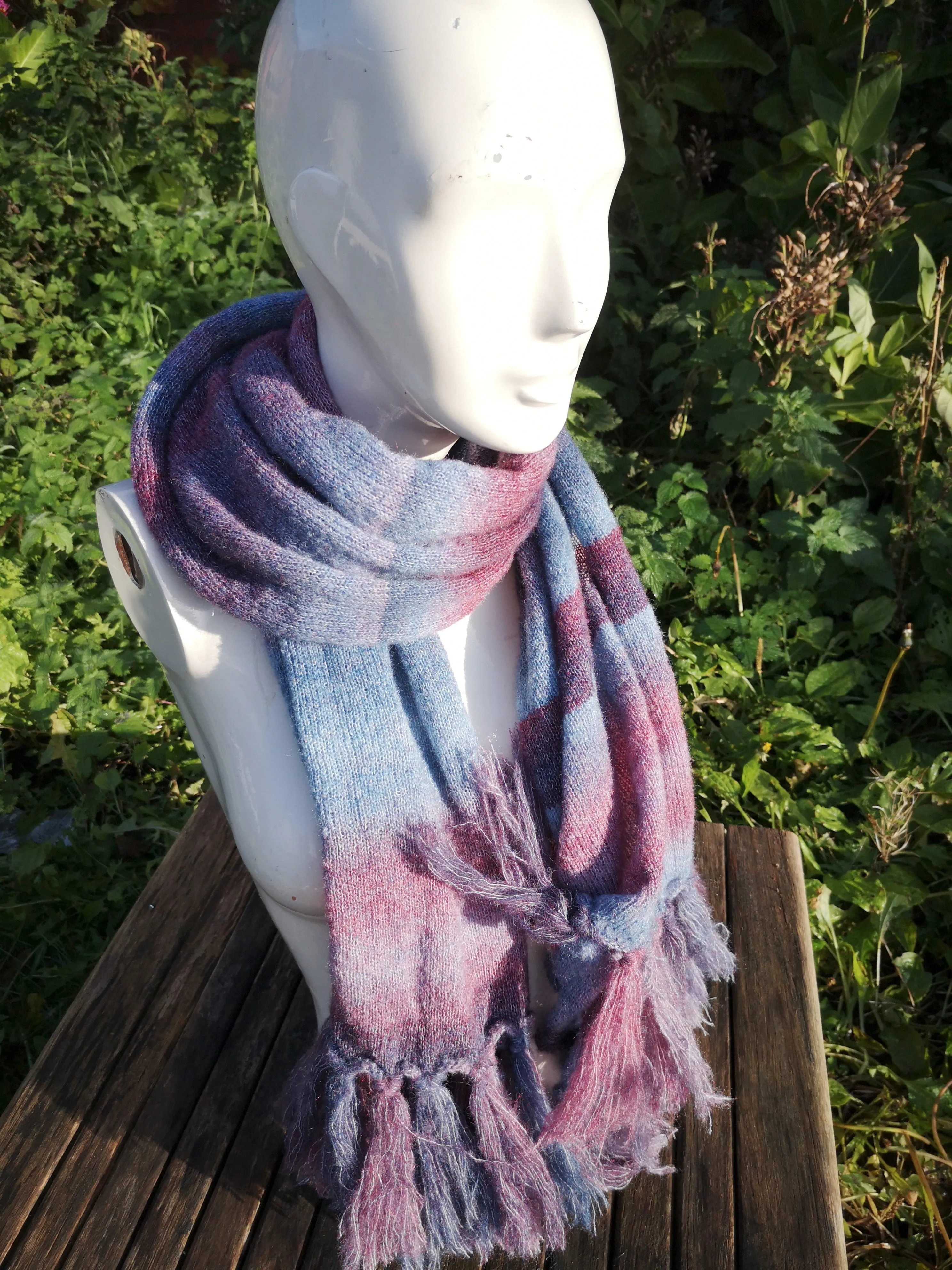 Pashmina, shawl/ soft scarf in a soft mohair mix  blue/purple shaded yarn