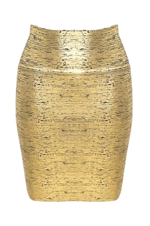 Pencil High Waist Leather Metallic Mini Skirt - Gold Metallic