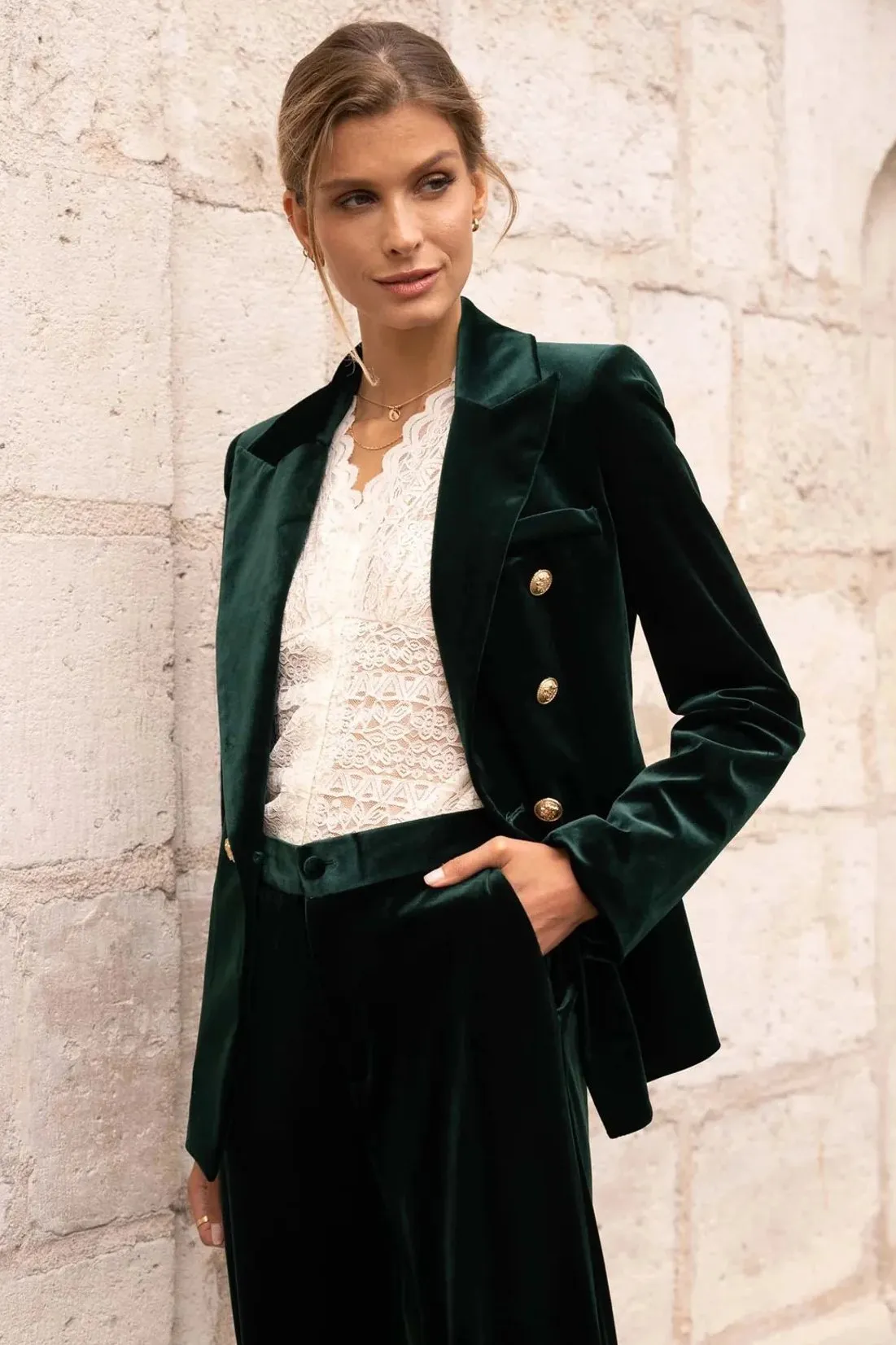 Penny Velvet Blazer | Emerald Green