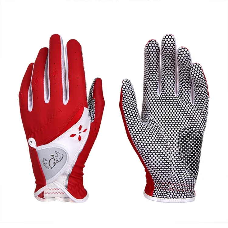 PGM One Pair Golf Non-Slip PU Leather Gloves for Women (Color:Red Size:21)