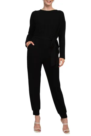 Philosophy Crew Neck Dolman Long Sleeve Tie Waist Elastic Hem Pockets Jersey Knit Jumpsuit