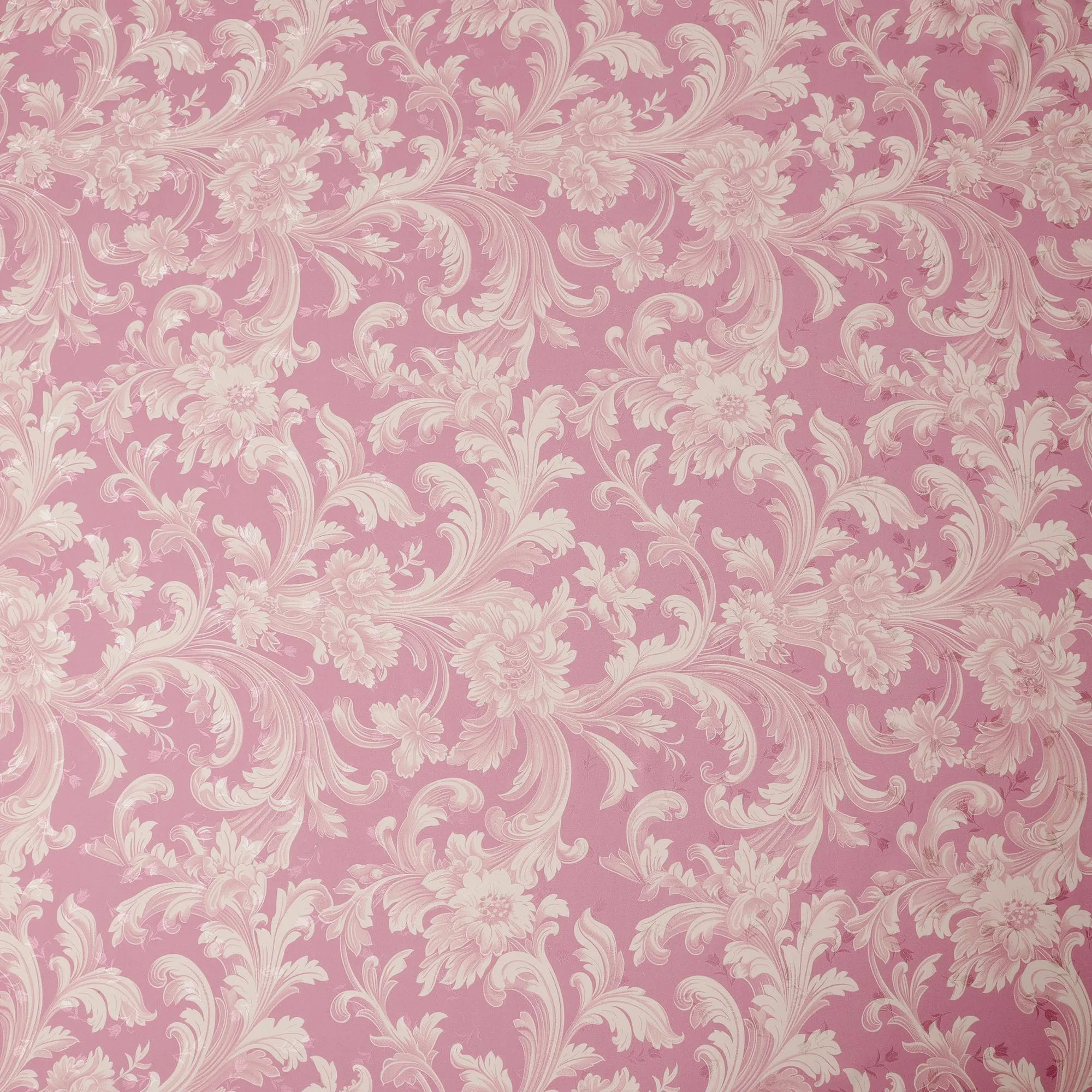 Pink and Ivory Baroque Print Pure Silk Satin Fabric, 140 cm Width, Made in Italy -D21168