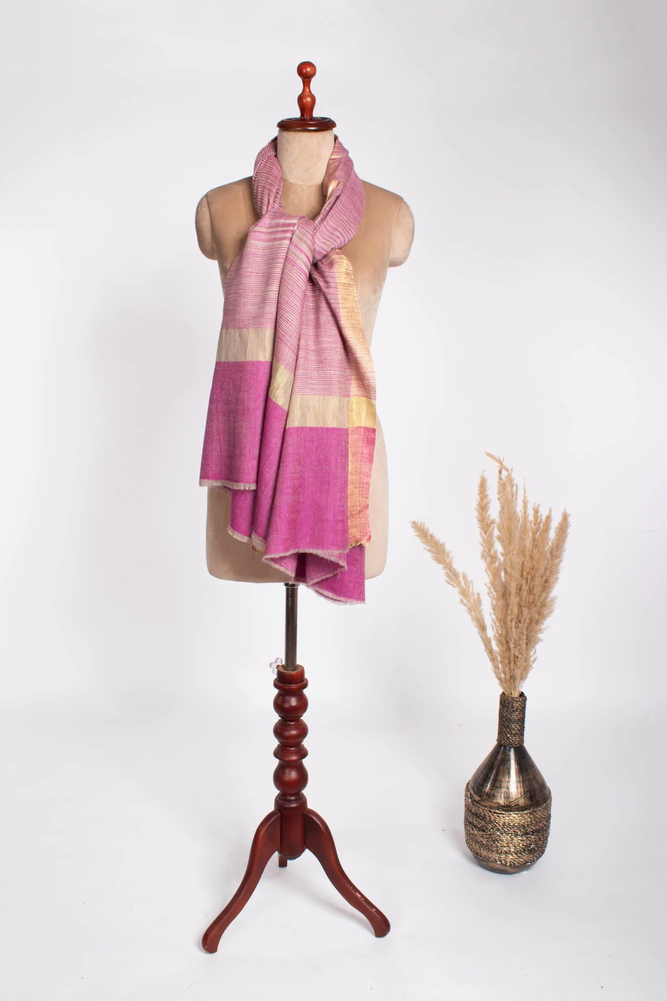 Pink Ikat Cashmere Shawl Embellished with Zari - NEWTON