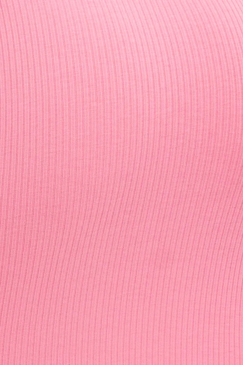 Pink Midi Skirt High Rise Ribbed Jersey