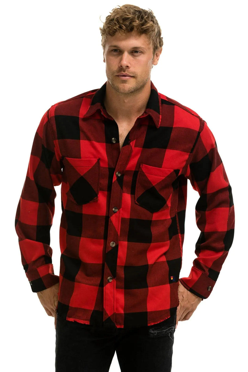 PLAID FLANNEL LIGHT WEIGHT UNISEX WESTERN SHIRT - BUFFALO PLAID