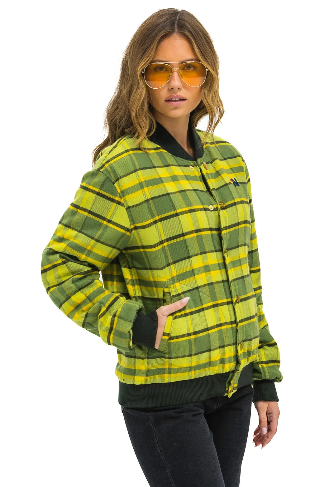 PLAID UNISEX VARSITY JACKET - AVOCADO PLAID