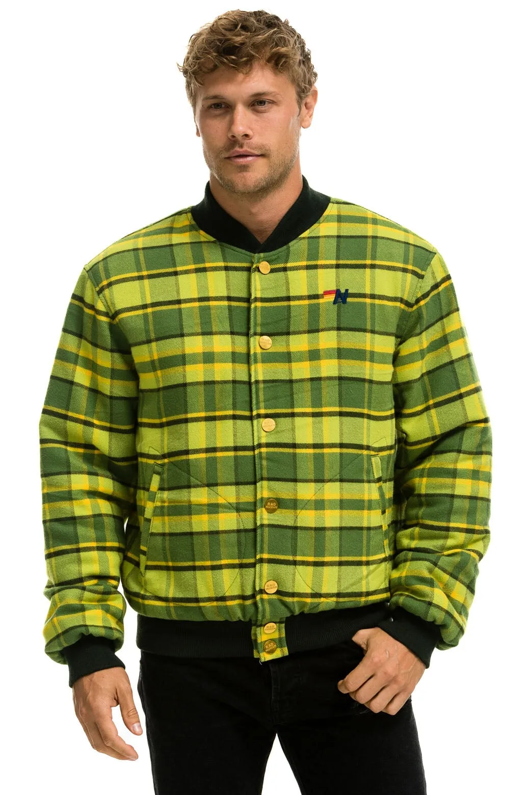 PLAID UNISEX VARSITY JACKET - AVOCADO PLAID