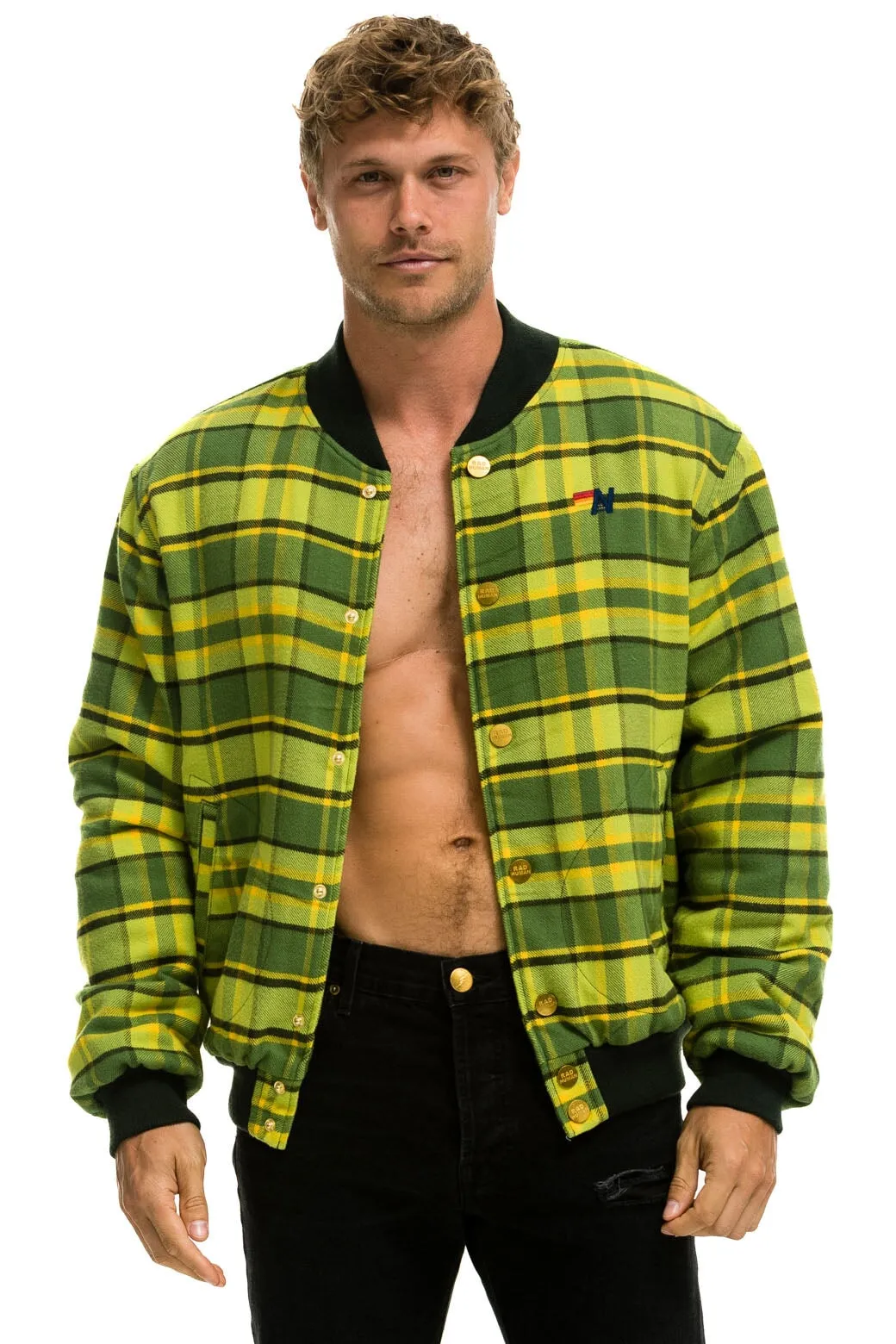 PLAID UNISEX VARSITY JACKET - AVOCADO PLAID