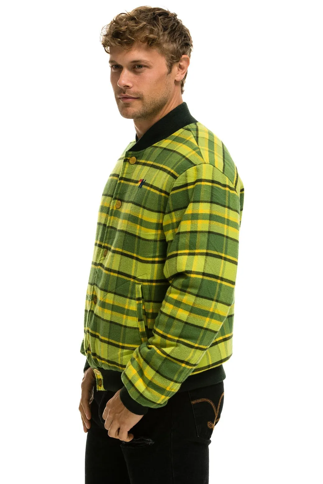 PLAID UNISEX VARSITY JACKET - AVOCADO PLAID