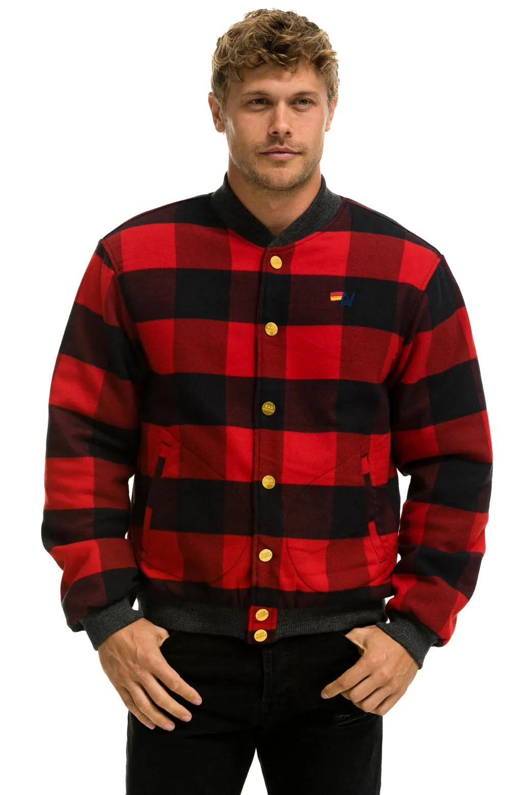 PLAID UNISEX VARSITY JACKET - BUFFALO PLAID