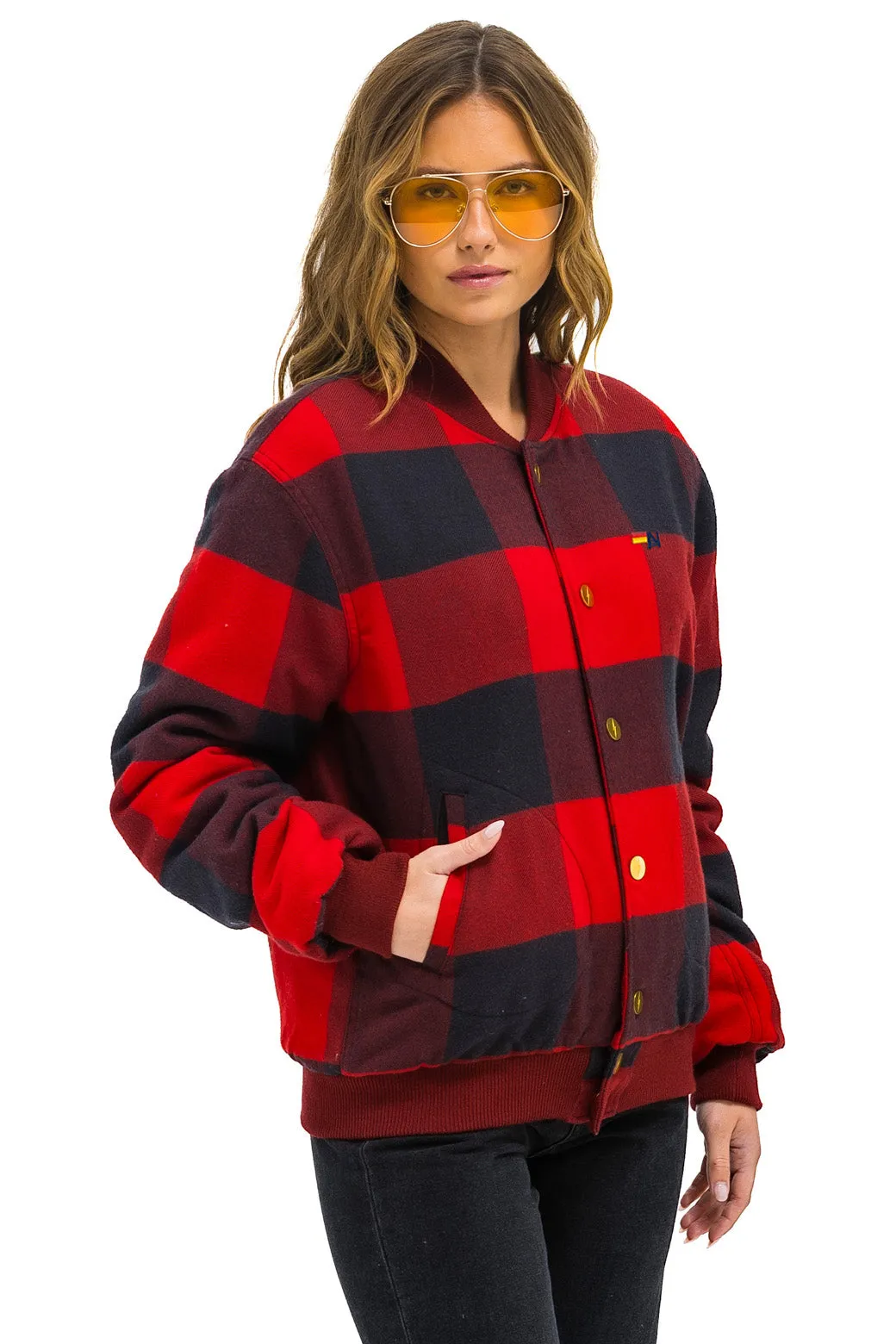 PLAID UNISEX VARSITY JACKET - BUFFALO PLAID