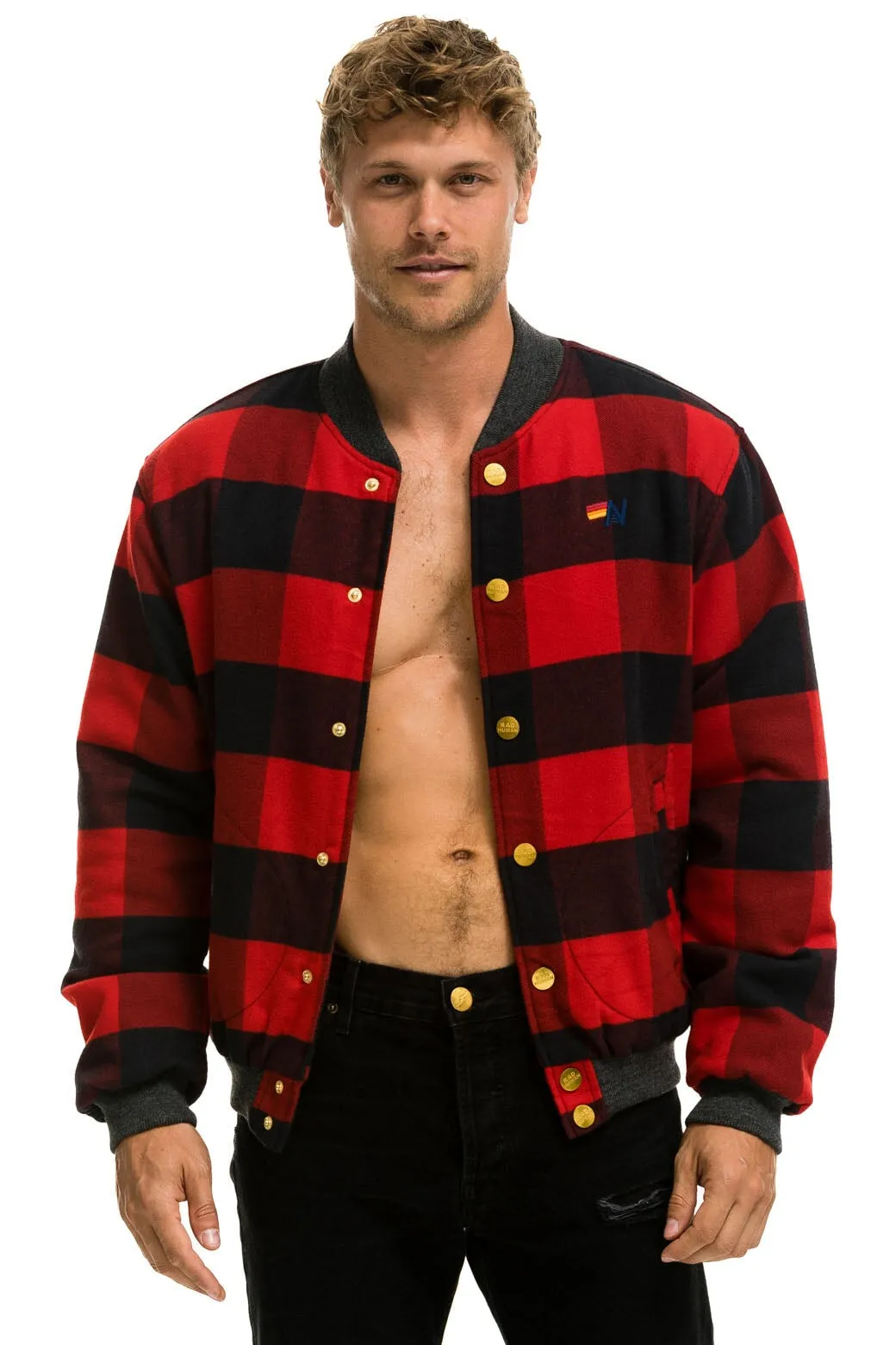 PLAID UNISEX VARSITY JACKET - BUFFALO PLAID