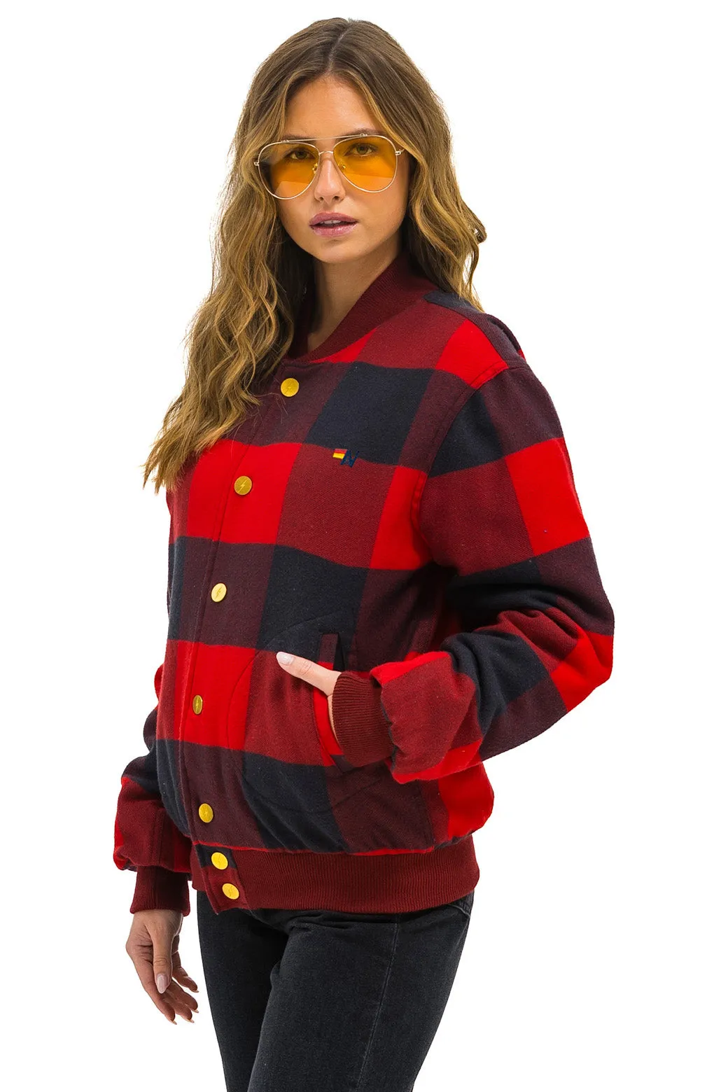 PLAID UNISEX VARSITY JACKET - BUFFALO PLAID